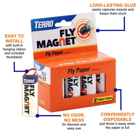TERRO® Fly Magnet® Fly Paper Trap - 8 Pack